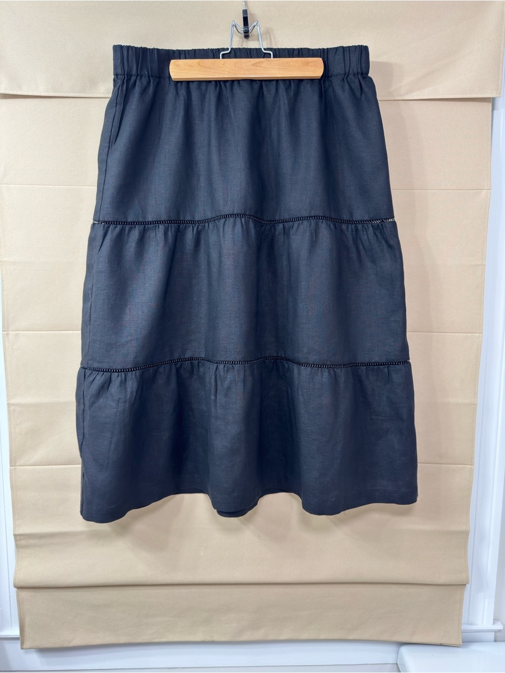 Saks Fifth Avenue Linen Black Tiered A-Line Skirt